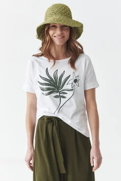 BAWEŁNIANY T-SHIRT Z ROŚLINNYM NADRUKIEM - LALI