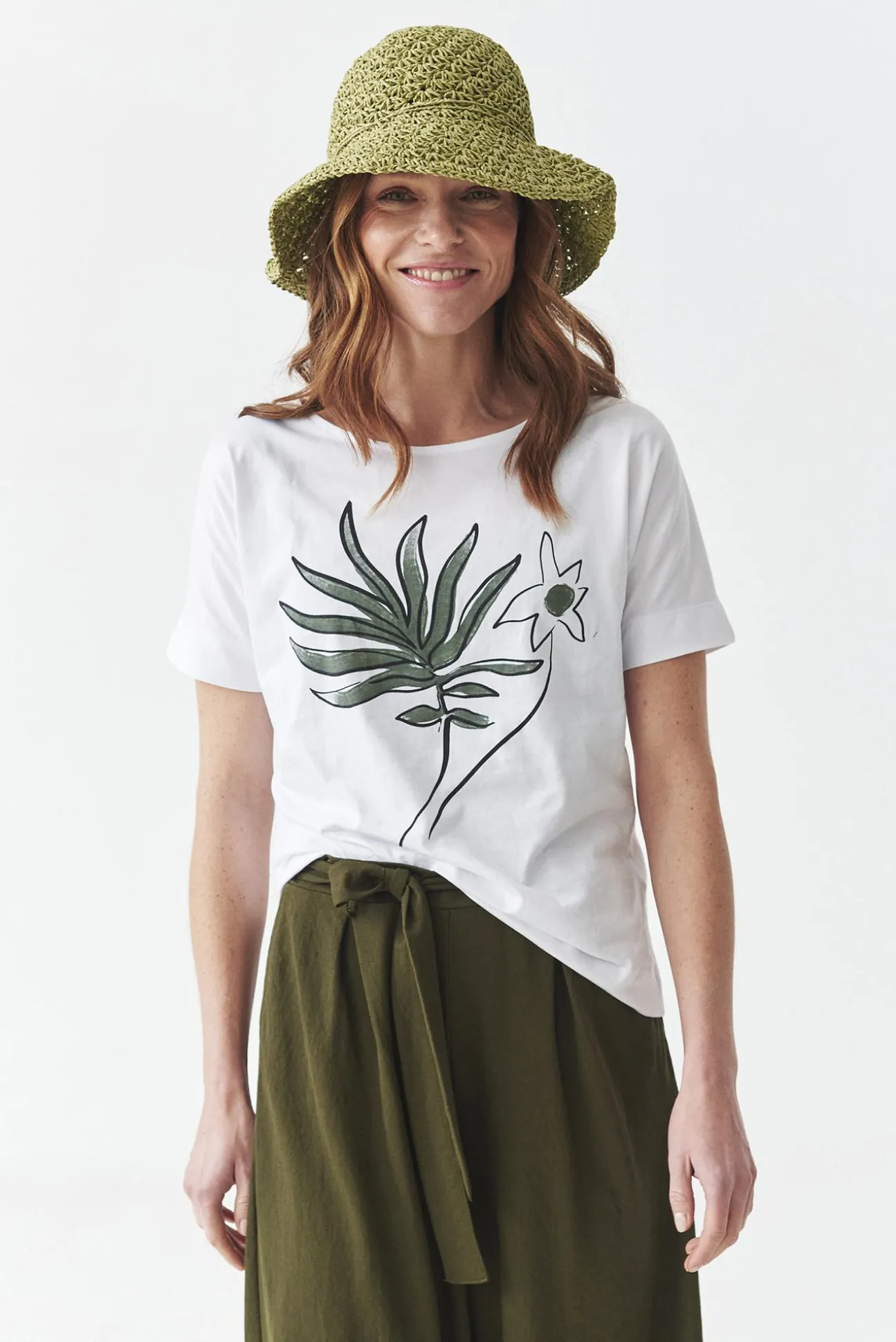 BAWEŁNIANY T-SHIRT Z ROŚLINNYM NADRUKIEM - LALI