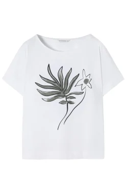 BAWEŁNIANY T-SHIRT Z ROŚLINNYM NADRUKIEM - LALI
