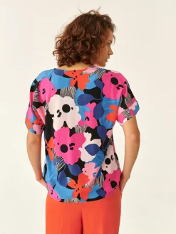 BLUZKA DAMSKA TKANINOWA W KWIATOWY PRINT LAMANKO