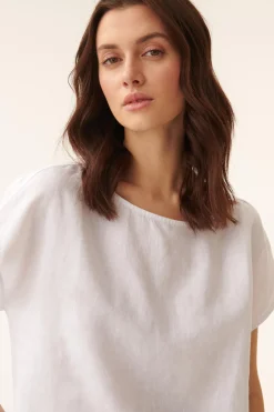 BLUZKA LNIANA Z KRÓTKIM RĘKAWEM OMA