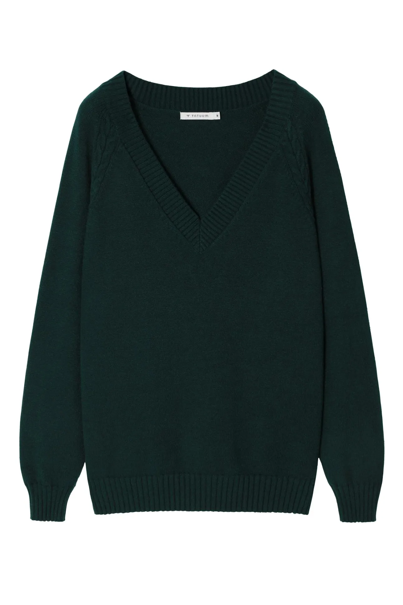 DAMSKI SWETER ZE STRUKTURALNYM WZOREM I DEKOLTEM W SEREK — JAYLIN 1