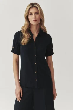 DZIANINOWA KOSZULA DAMSKA Z PODPINANYMI RĘKAWAMI - TETI