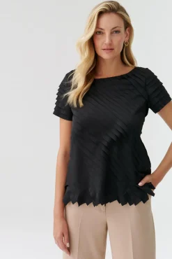 ELEGANCKA TKANINOWA BLUZKA DAMSKA Z KRÓTKIM RĘKAWEM NAKO