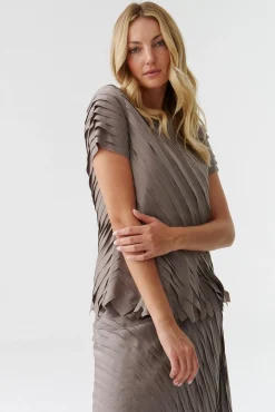 ELEGANCKA TKANINOWA BLUZKA DAMSKA Z KRÓTKIM RĘKAWEM NAKO