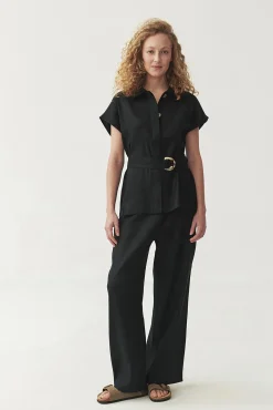 LNIANO-WISKOZOWE SPODNIE WIDE LEG — NERJA