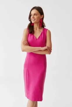 OŁÓWKOWA DZIANINOWA SUKIENKA Z ROZPORKIEM NA PRZODZIE - HAGA