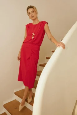 OŁÓWKOWA SPÓDNICA Z MARSZCZENIEM — SINIA