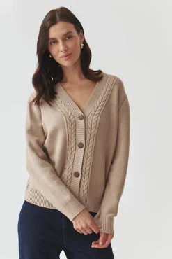 SWETER DAMSKI Z GUZIKAMI I WARKOCZOWYM WZOREM — LILAC