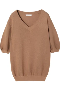 SWETER DAMSKI Z KRÓTKIM RĘKAWEM I DEKOLTEM W SEREK - FOKIA