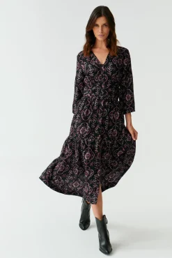 WZORZYSTA SUKIENKA TKANINOWA Z RĘKAWEM 3/4 KAMDI 1